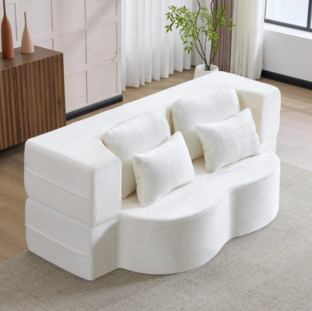 Divano modulare ULEVR pieghevole in bianco con cuscino quadrato, imbottitura in schiuma e molle