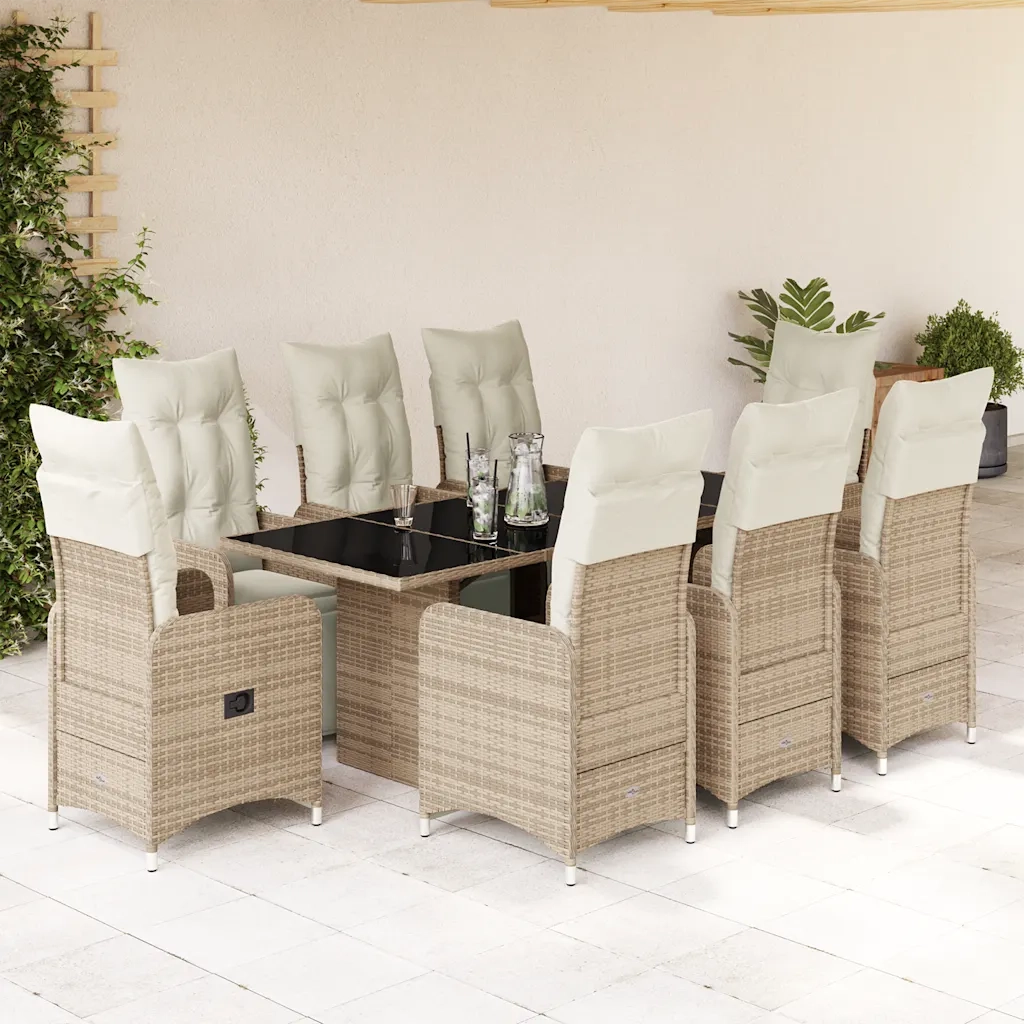 Set BistrÃ² da Giardino 9 pz con Cuscini in Polyrattan Marrone