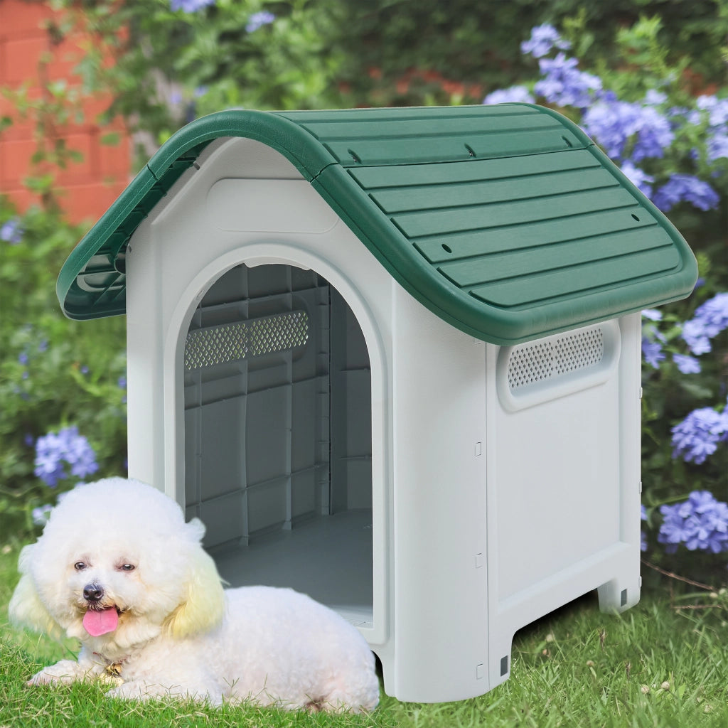 Cuccia per Cani Bello in Plastica 75 x 59 x 66 cm - Bianco / Verde [en.casa]