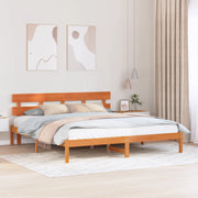 Struttura letto con testiera marrone cerato 180x200 cm in legno massello di pino