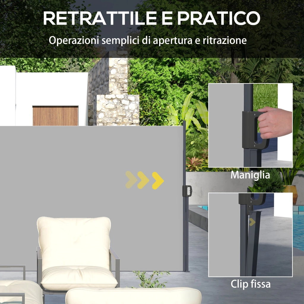 Tenda Laterale Retrattile 400x160 cm con Maniglia in Metallo Alluminio e Poliestere Grigio Chiaro