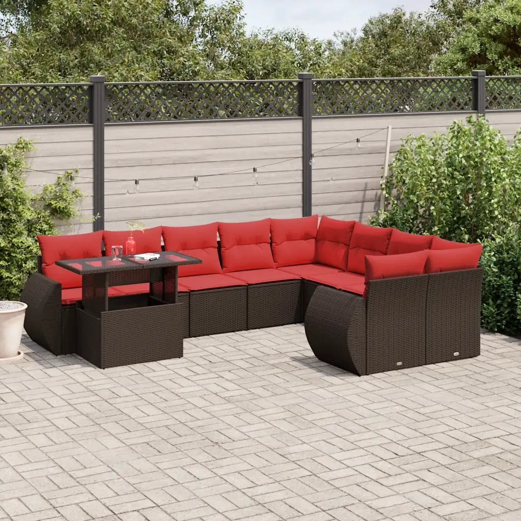 Set Divani da Giardino 10 pz con Cuscini Marrone in Polyrattan 3268774