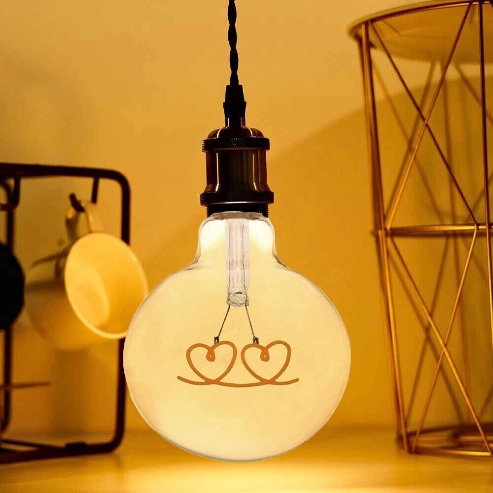 Lampadina globo a LED attacco E27 stile vintage con scritte filamento luce calda disegno CUORI Luce calda 2500K