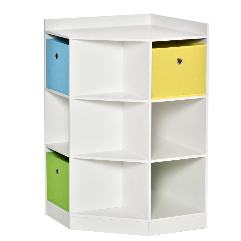 Libreria angolare per bambini con 3 box portaoggetti, bianca, 57,4 x 57,4 x 94 cm