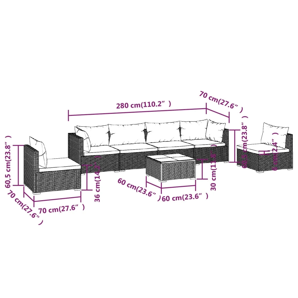 Set Divani da Giardino 7 pz con Cuscini in Polyrattan Marrone 3102219