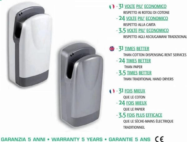 Asciugamani elettrico da parete - Tornado Protech SF plastica grigio