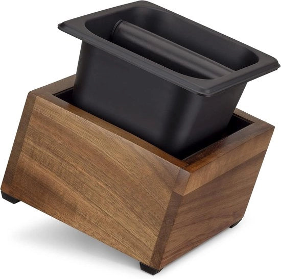 Bacchetta di scarico per macchina da caffè in legno di acacia e acciaio inossidabile - 18 x 17 x 11 cm - Marrone/Nero Bacchetta di scarico