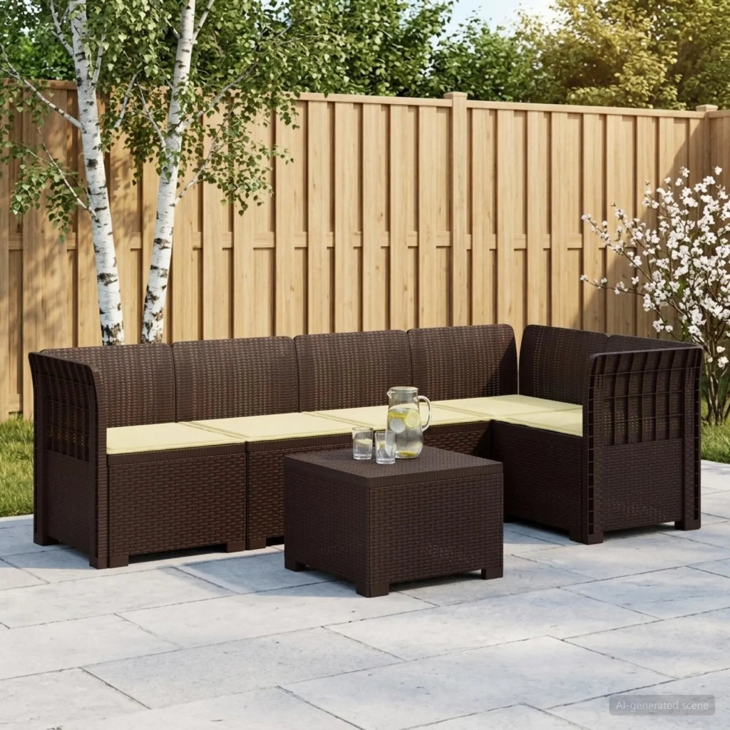 Divano da Giardino 5 Posti con Cuscini Stile Rattan PP Marrone 3444074