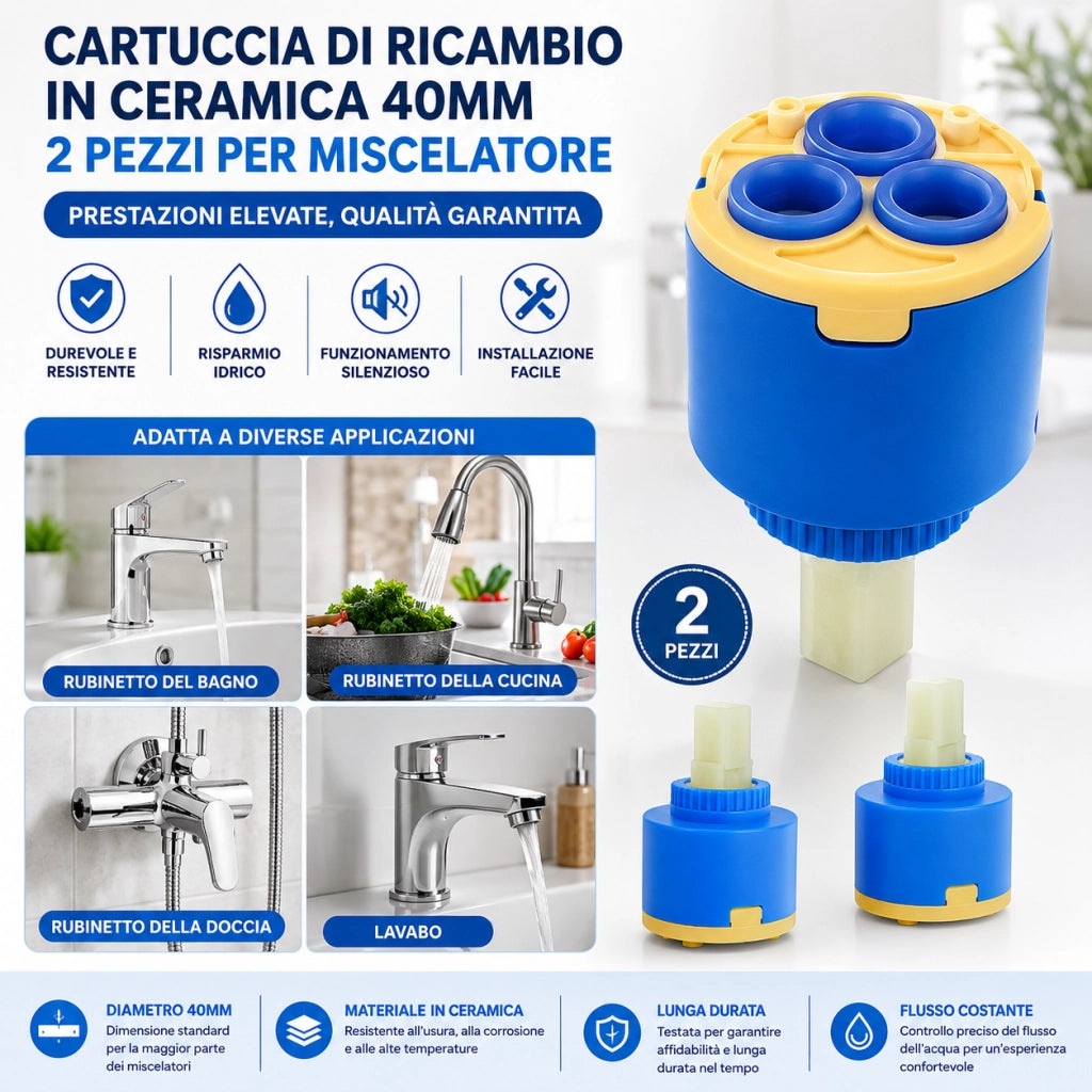 2 Cartucce Cartuccia Per Miscelatore Rubinetto Monocomando Diametro 40mm 52986