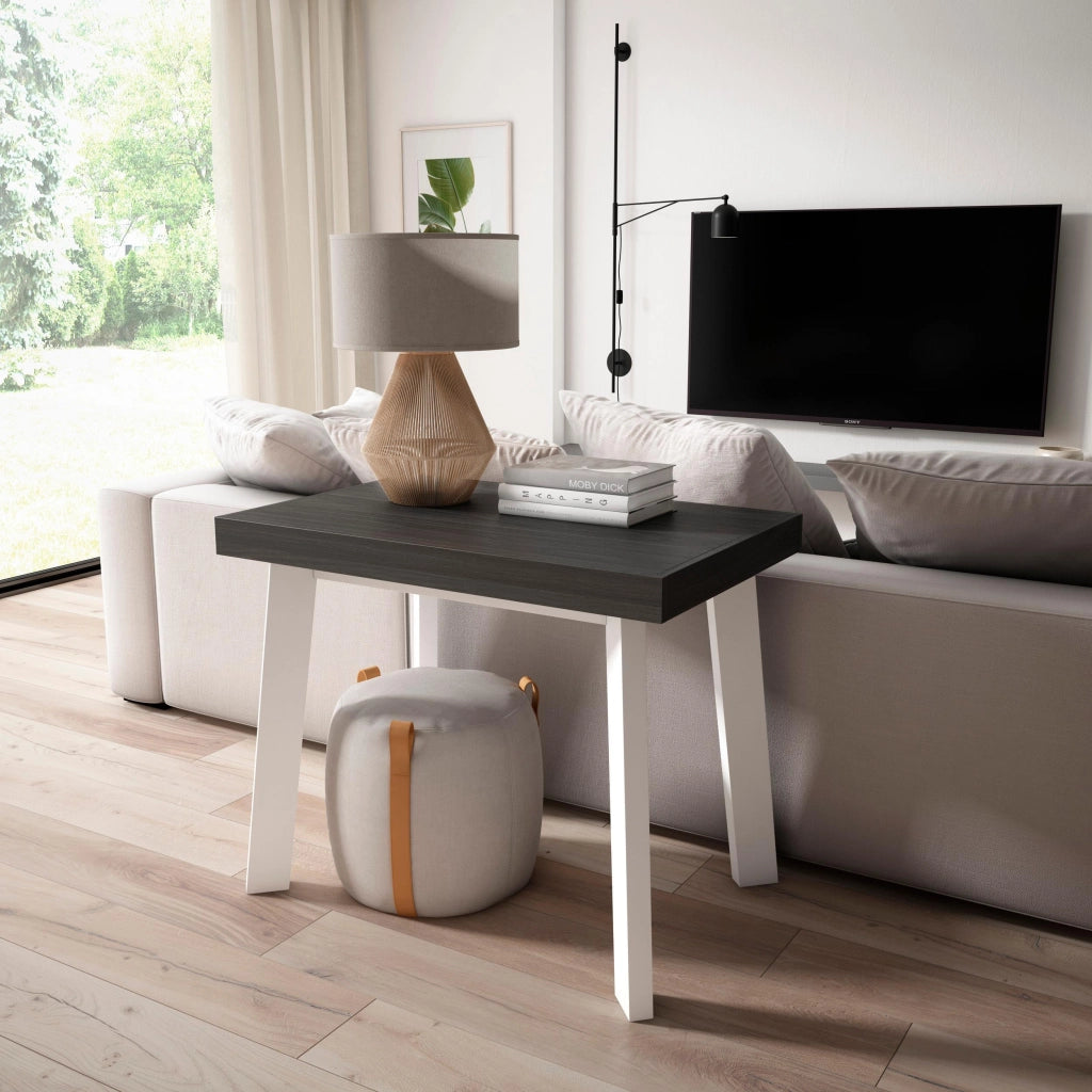 Consolle allungabile, 160x90x73cm, Per 8 persone, Gambe in legno, Bianco e nero RF3130