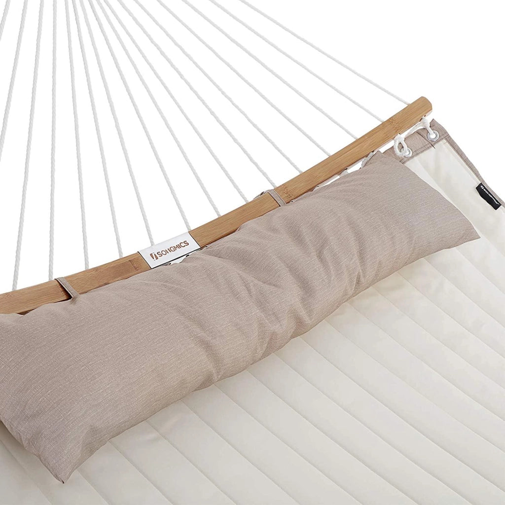 Amaca doppia imbottita con barre di protezione in bambù curvo removibili con cuscino tessuto Oxford 200 x 140 cm portata 225 kg panna e beige 12_0001611