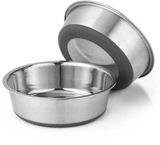 Ciotola per cani in acciaio inossidabile, 2 pezzi, fondo antiscivolo in gomma, resistente al lavastoviglie, facile da pulire, ciotola per cani di grandi dimensioni, 900 ml, colore grigio.