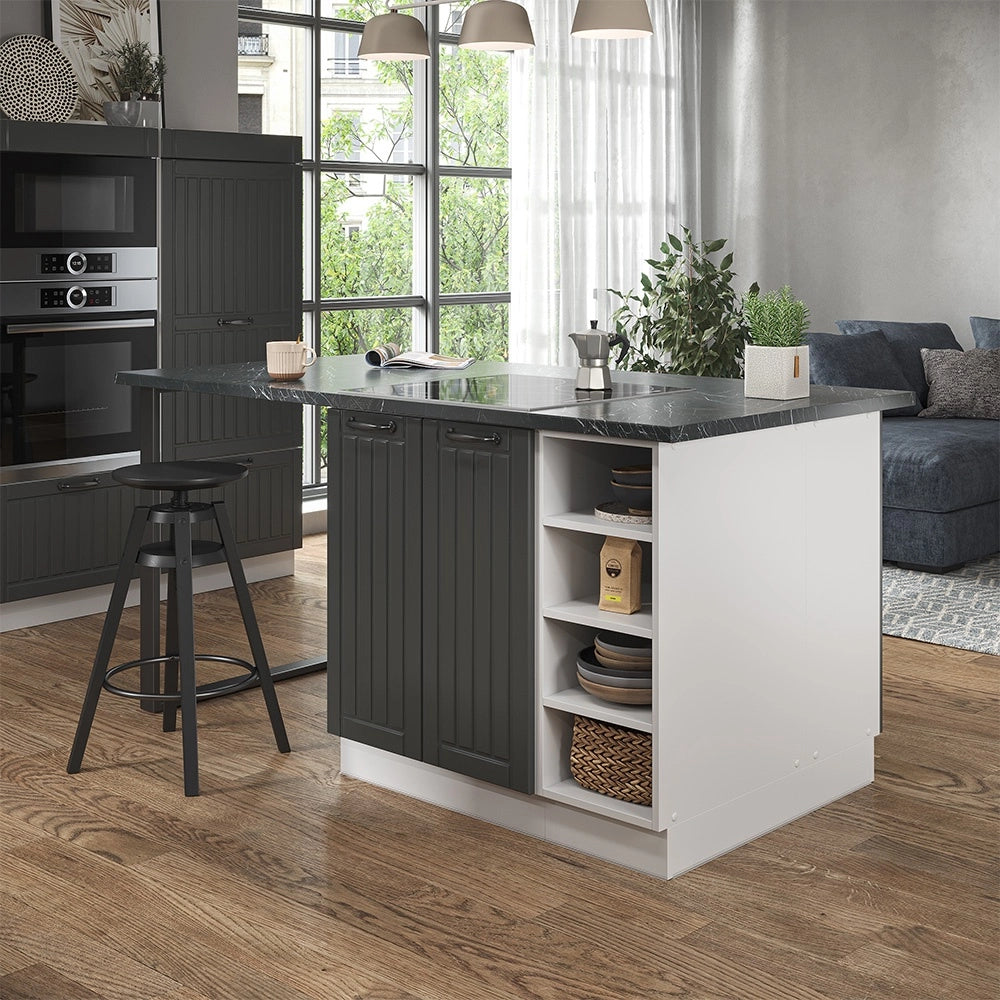 Isola cucina Fame-Line Antracite rustico/Bianco 90 cm senza piano di lavoro Vicco