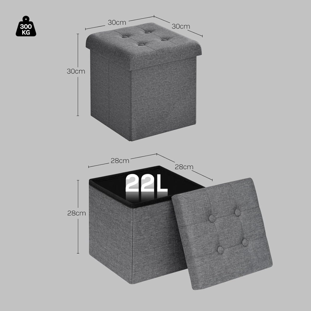 Pouf con Contenitore, Puffo Pieghevole con Coperchio, Poggiapiedi Divano, Cubo Seduta con Ripiano, per Soggiorno o Camera da Letto, 30x30x30 cm, Grigio Scuro