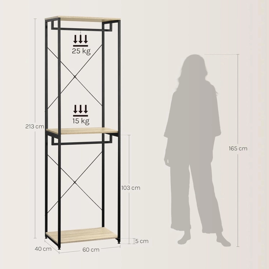 Stand Appendiabiti in Legno Attaccapanni Guardaroba per Cameretta Scaffale Porta Abiti 60x40x213 cm