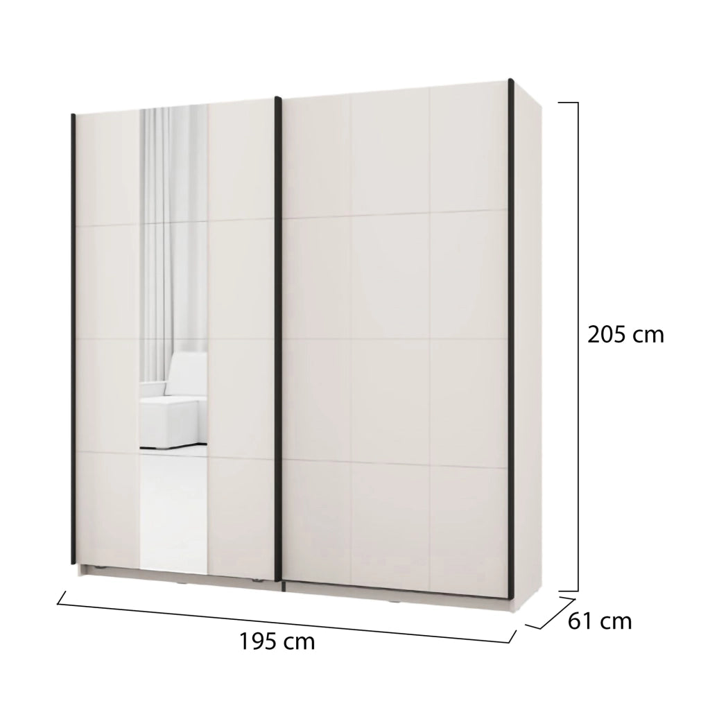 Armadio Camera da Letto Asilah, Guardaroba 2 Ante Appendiabiti, 195x205h cm Bianco Crema