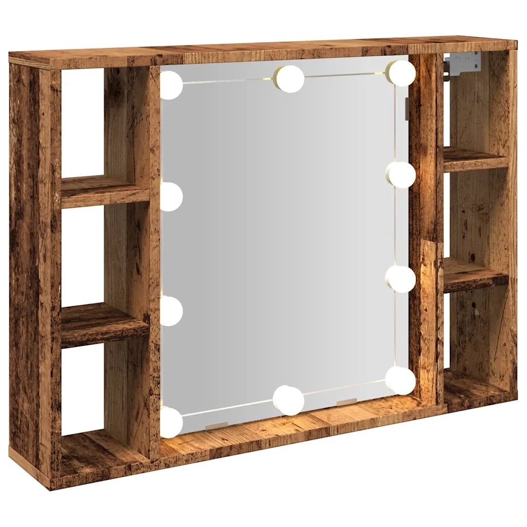 Mobile a Specchio LED Legno Antico 76x15x55 cm Multistrato CFW7953182