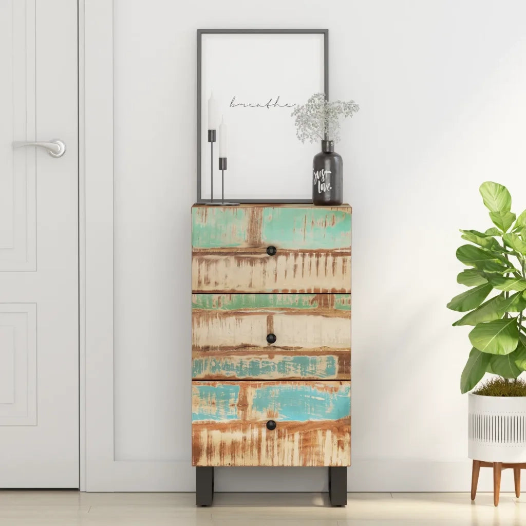 Credenza con 3 Cassetti 40x33,5x75cm Legno Massello di Recupero 352907