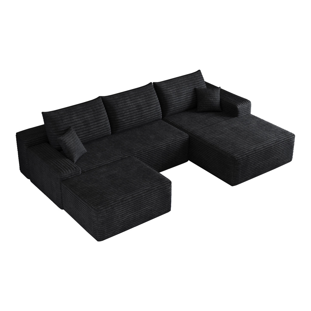 Divano angolare modulare 270 cm - con chaise longue e schiuma elastica - in tessuto nero