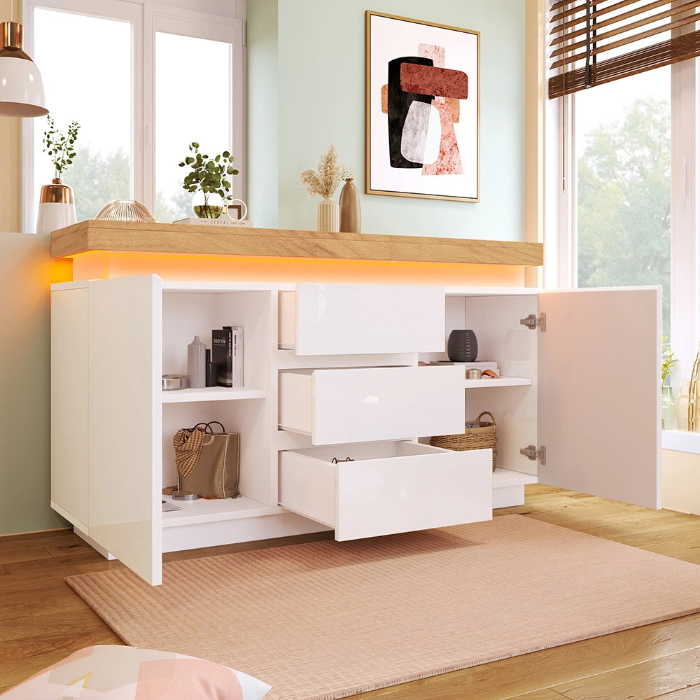 Buffet con illuminazione LED - Xylo - 81x140x39 cm - Bianco - Controllo App