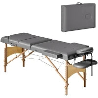 Lettino Massaggio Pieghevole in Legno a 3 Zone con Altezza Regolabile Poggiatesta Braccioli 215x60x64-89 cm Grigio