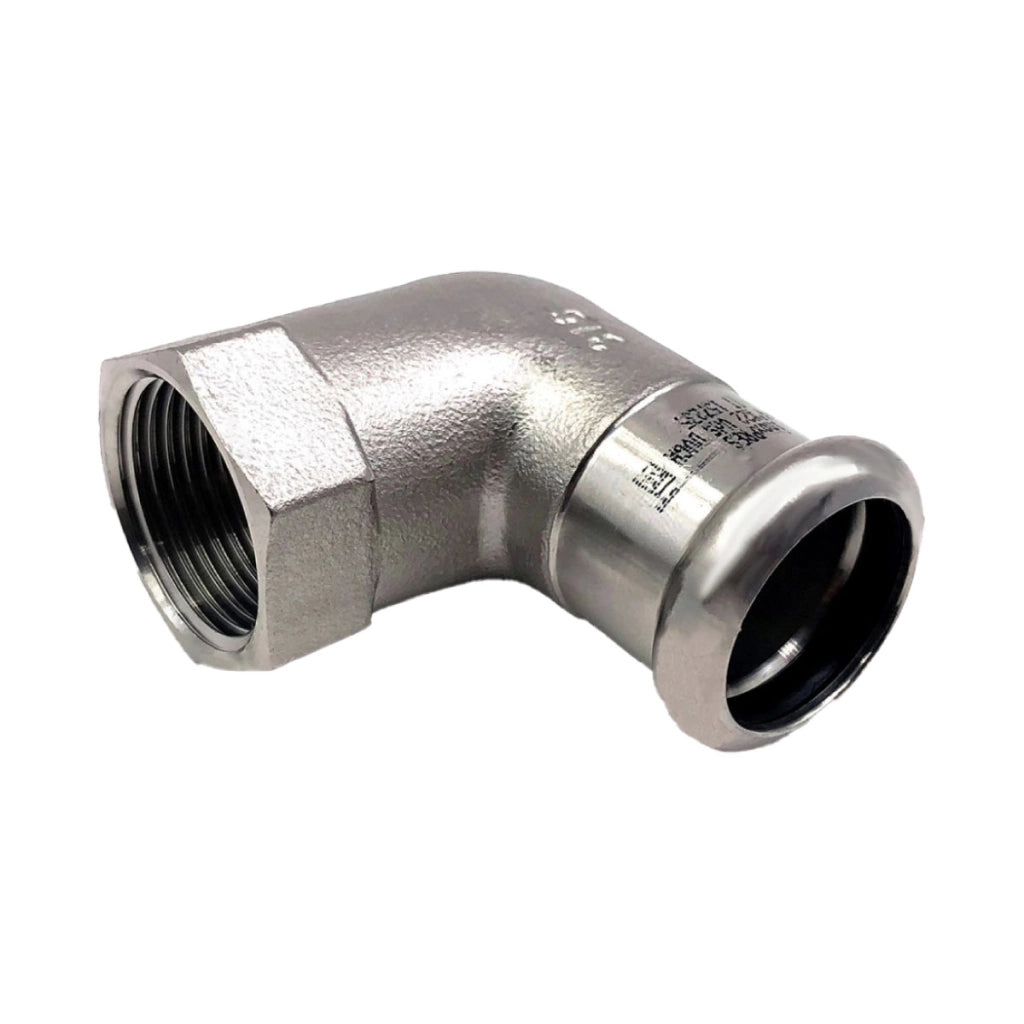 RACCORDO CURVO 90  ° A PRESSARE IN ACCIAIO INOX FEMMINA FEMMINA SERIE INOXPRES UNIKO - 3/4X  EE ¸22  - RMR