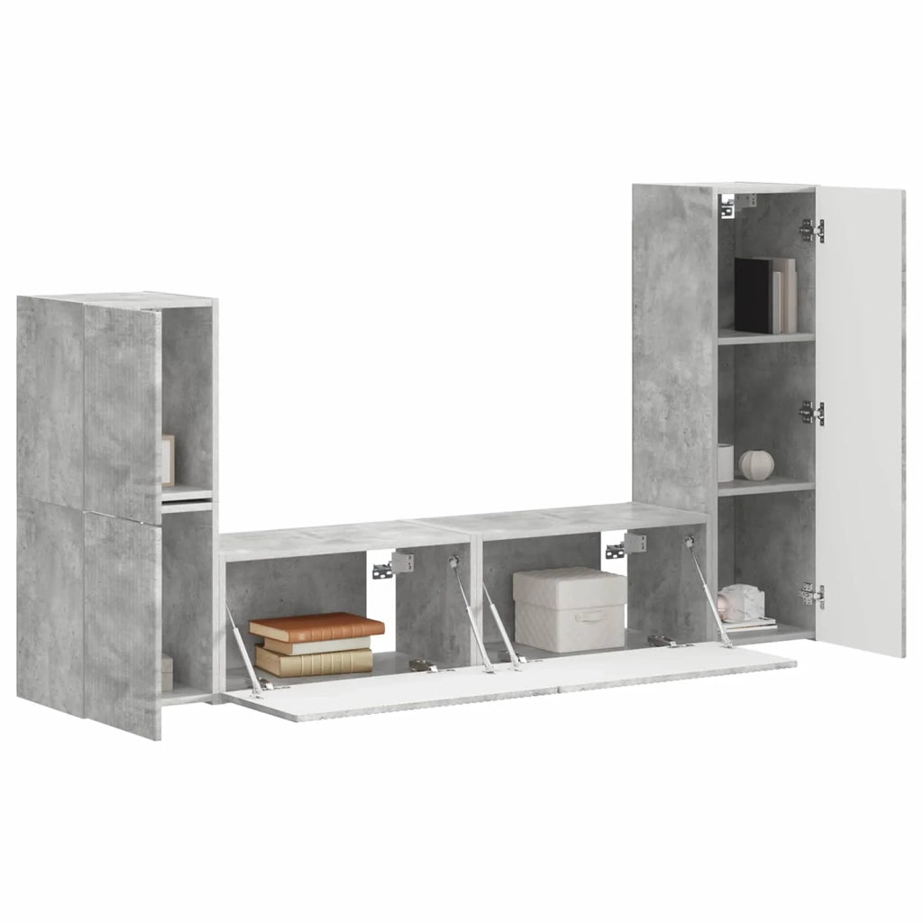Set mobile TV 4 pcs Grigio cemento Legno multistrato
