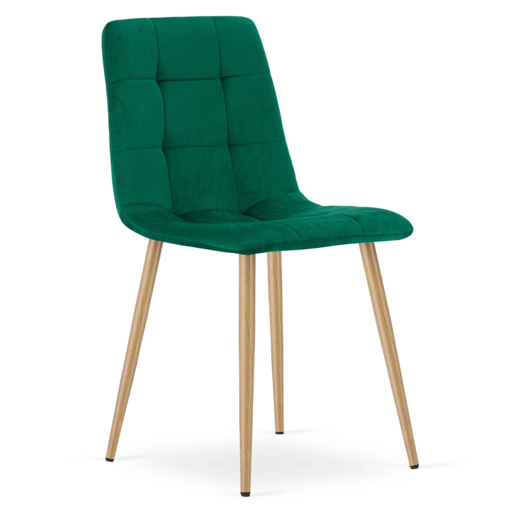 Sedia Kara in Velluto Verde Scuro con Gambe Effetto Rovere