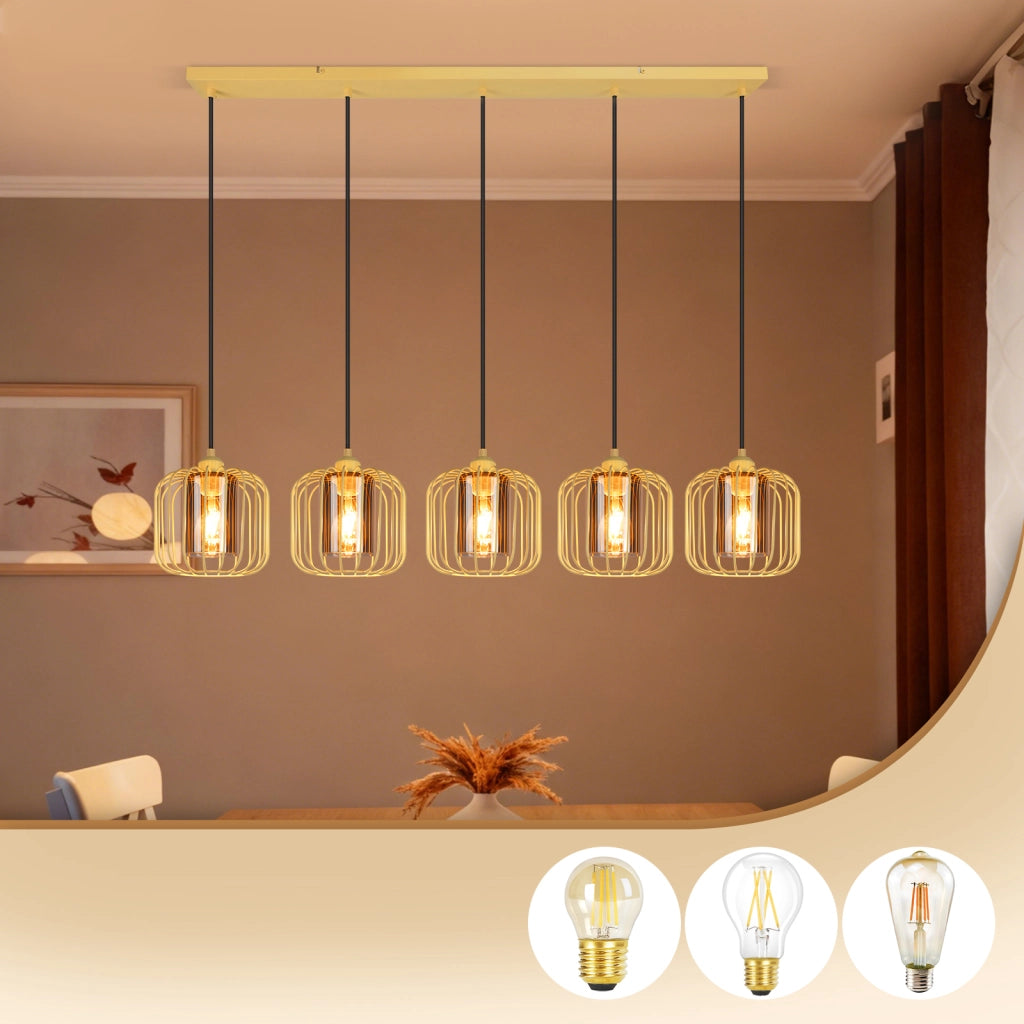 Lampada a sospensione ZMH vintage da tavolo da pranzo a 5 luci E27 per soggiorno (lampadina non inclusa)