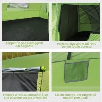 Tenda da Campeggio a Tunnel per 4-8 Persone con 2 Stanze, Tenda Campeggio Familiare Impermeabile 3000mm con Porta, Finestre Laterali e Tasche, 405x305x225cm, Verde