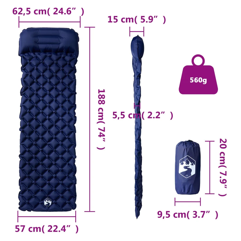 Materasso Campeggio Gonfiabile con Cuscino 1 Persona Blu Marino CFW8184030
