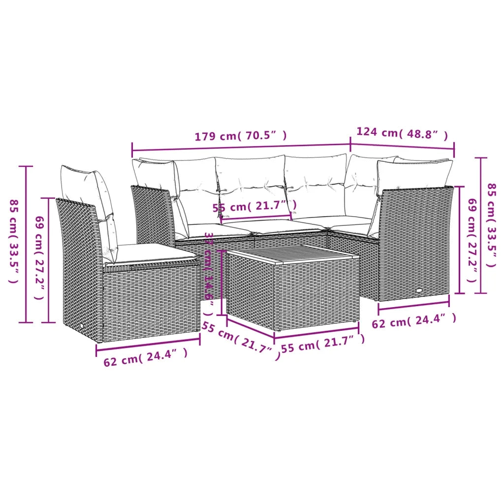 Set Divano da Giardino 6 pz con Cuscini Beige in Polyrattan