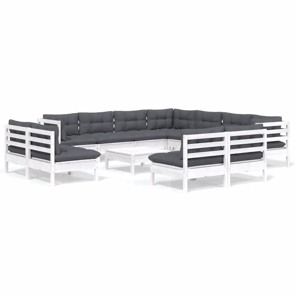 Set Divani da Giardino 12 pz con Cuscini Bianchi Legno di Pino 3096870