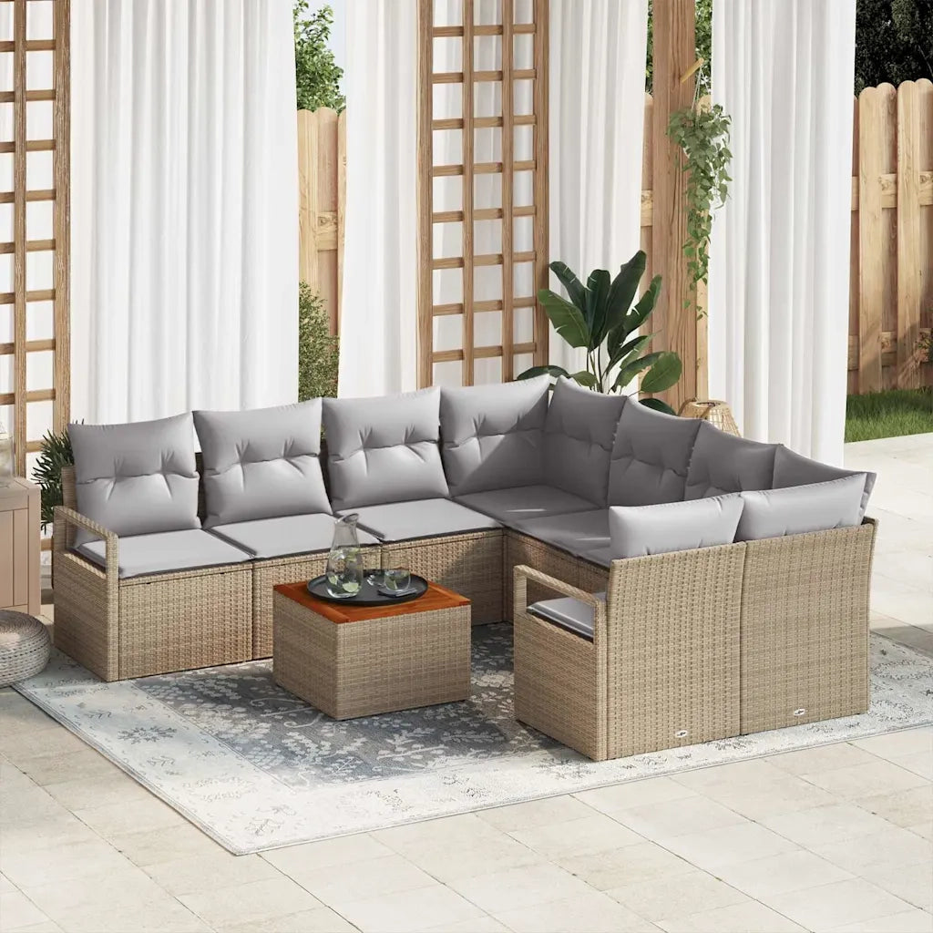 Set Divano da Giardino con cuscino 9 pcs Beige polyrattan