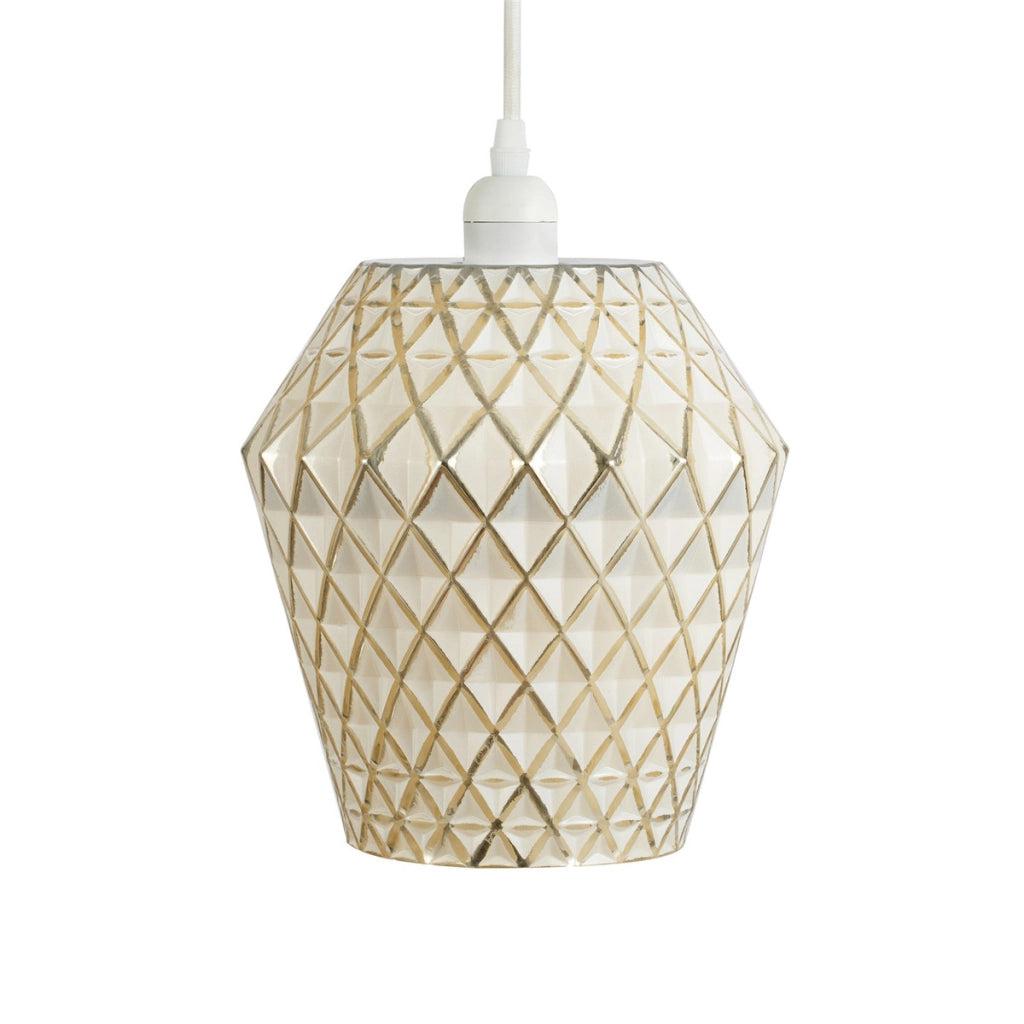Lampada a sospensione Lumi in vetro bianco e oro