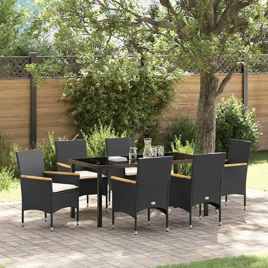 Set da Pranzo per Giardino con cuscino 7 pcs Nero polyrattan