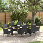 Set da Pranzo per Giardino con cuscino 7 pcs Nero polyrattan