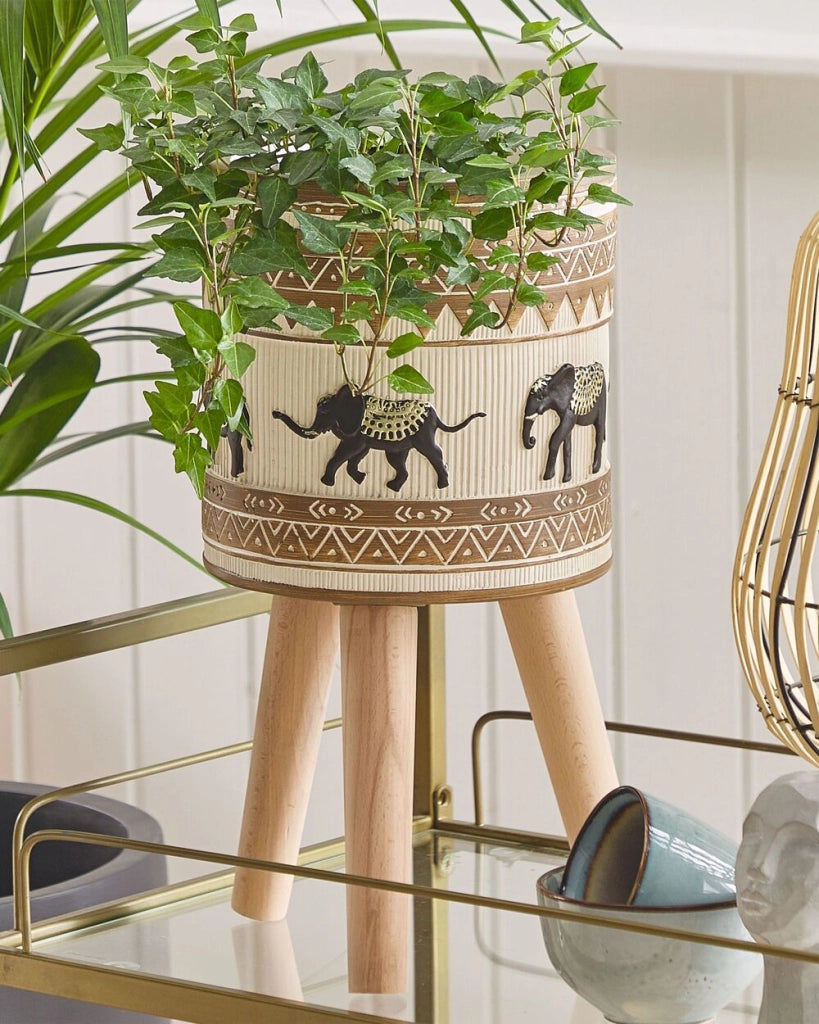 Supporto per piante in magnesio rotondo in legno massello base rustica in stile africano alto vaso per piante