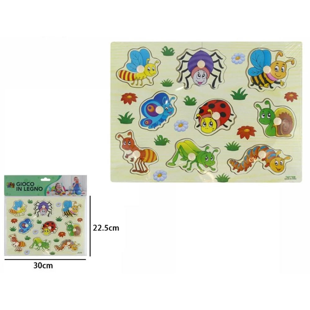 Trade Shop - Puzzle A Incastro Tema Insetti Gioco Educativo In Legno Per Bambini Con Pomelli 07535 -