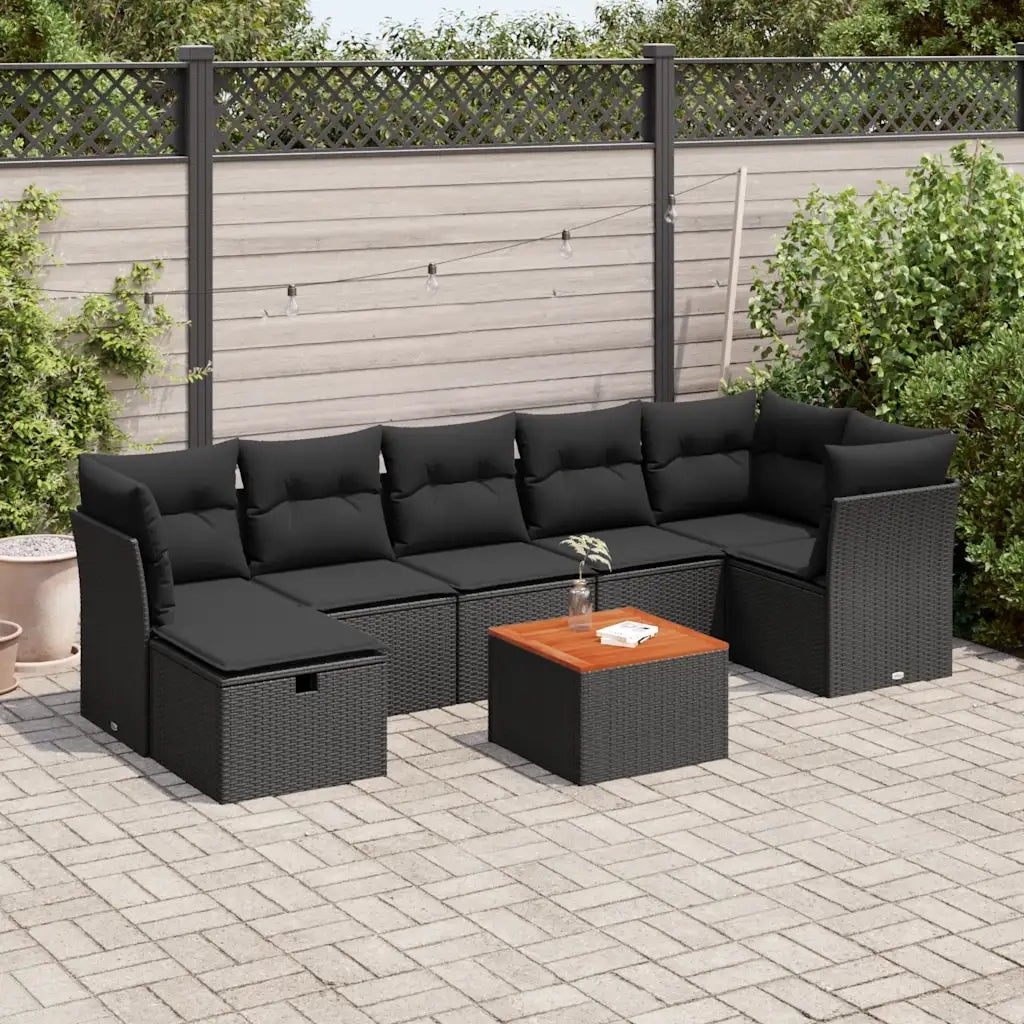 Set Divani da Giardino con Cuscini 8 pz Nero in Polyrattan