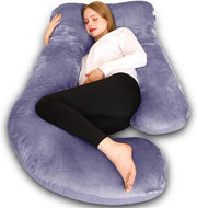 Piumone per Maternità XXL - Cuscino Removibile e Lavabile - Piuma U Forma - 100% Piuma - Piumone per Maternità 140 x 70 cm - Blu/Grigio
