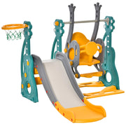 EasyComfort Scivolo 3 in 1 per Bambini con Altalena Regolabile, Canestro e Palle per Cameretta e Giardino, 152x149x107cm, Blu, Grigio, Giallo