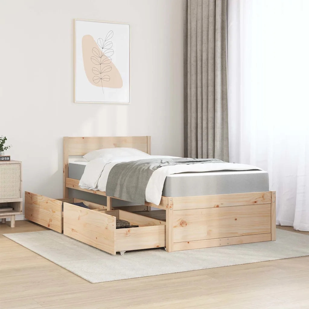 Letto con Cassetti e Materasso 90x200 cm Legno Massello di Pino 3281907