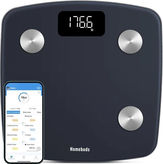 Bilancia Personale con Analisi di Composizione Corporea - Alta Precisione - Sincronizzazione App - 13 Composizioni Corporee - 180 kg - Led - Blu Smeraldo