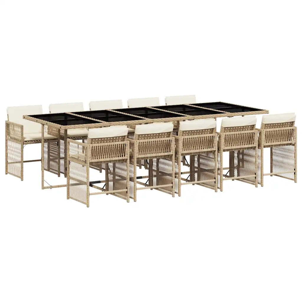 Set da Pranzo da Giardino 11 pz con Cuscini Beige in Polyrattan 3211654