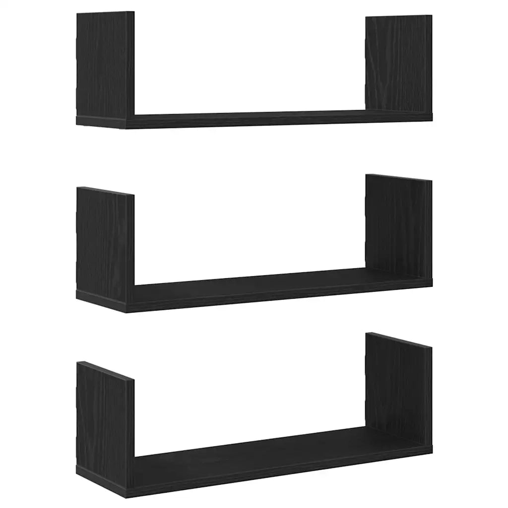 3 pz Mensole da Parete | Scaffali a Parete | Ripiano a parete Rovere Nero 58x18x18 cm in Truciolato