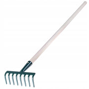 Rastrello per foglie KADAX, per giardino ed erba, con manico in legno, 117 cm, 8 denti solidi