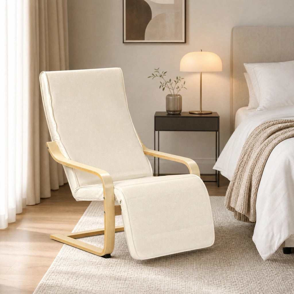 POLTRONA Relax con poggiapiedi regolabile 66,5 x 94 x 100 cm Bianco crema