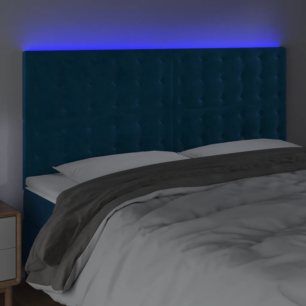 Testiera a LED-Testata con LED Blu Scuro 160x5x118/128 cm in Velluto 471022