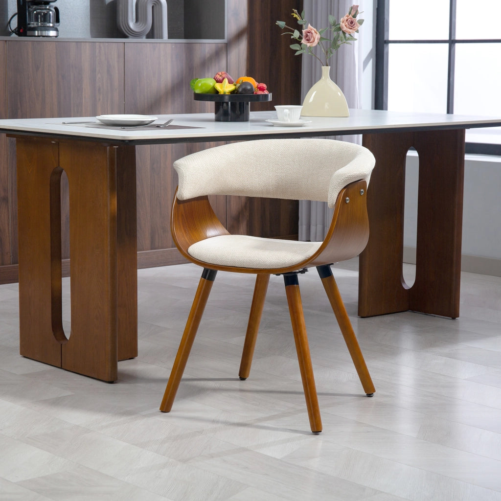 Sedia da Pranzo in Tessuto Effetto Lino ¨C Xylo ¨C Schienale Curvo Gambe in Legno Beige